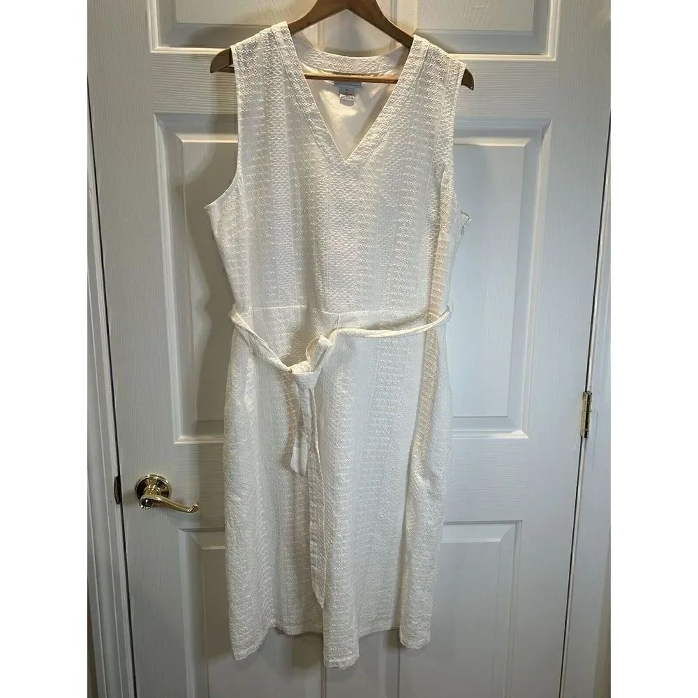 Liz Claiborne White Striped Eyelet Sleeveless Fully Lined Dress Women’s Size XL